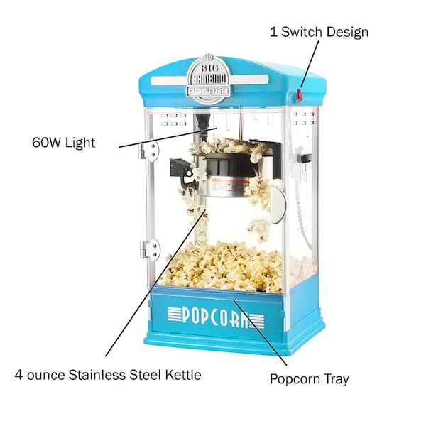 4 oz. Blue Big Bambino Old Fashioned Popcorn Machine with Kettle, Measuring Cups, Scoop and Serving Cups