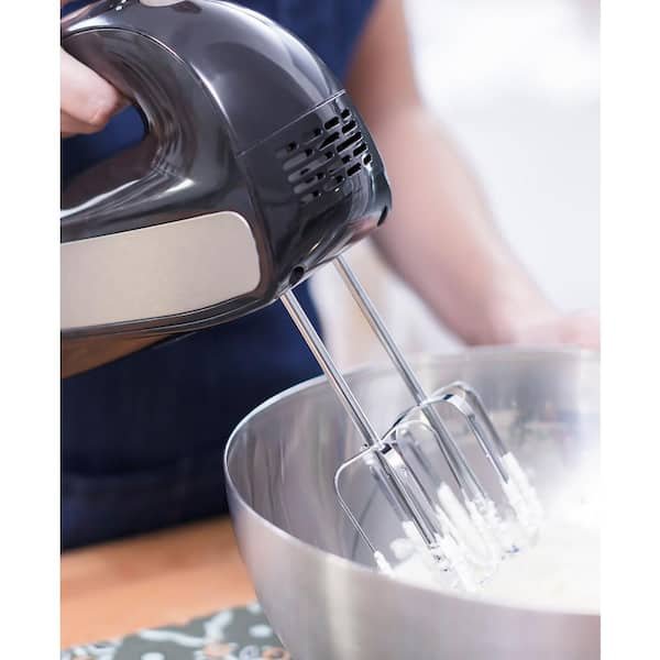 5-Speed Black Turbo Hand Mixer with Beaters and Dough Hooks