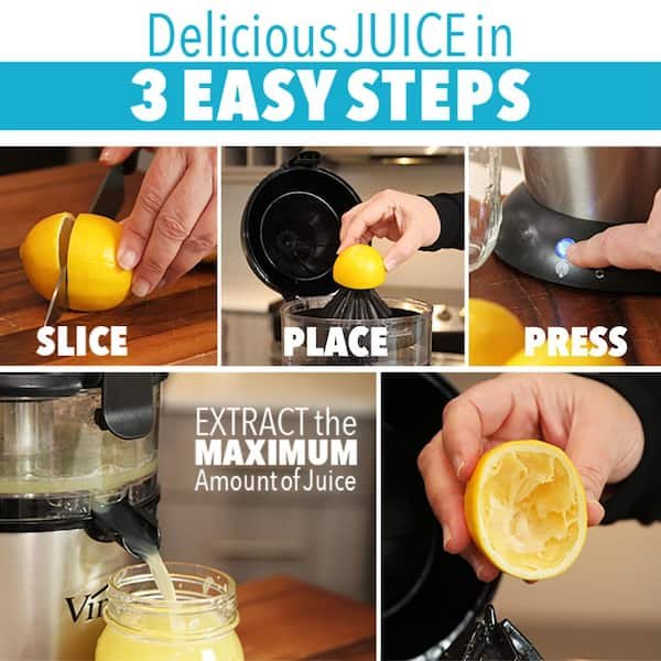 50 W 12 fl. Oz. Stainless Steel Hand-Free Citrus Juicer, Automatic With 1-Button Easy Press