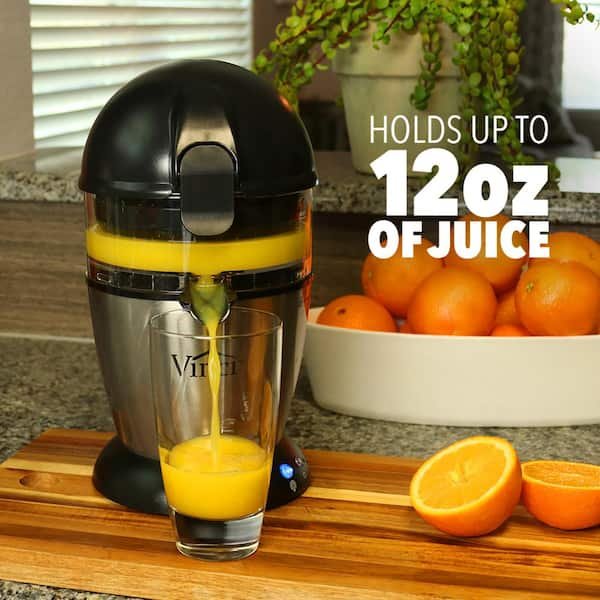 50 W 12 fl. Oz. Stainless Steel Hand-Free Citrus Juicer, Automatic With 1-Button Easy Press