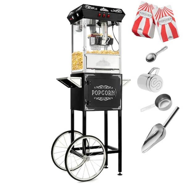 850 W 10 oz. Black Vintage Style Popcorn Machine with Cart
