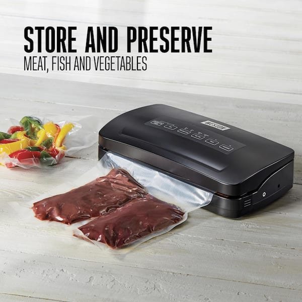 Black Food Vacuum Sealer with Roll Storage and Bag Cutter