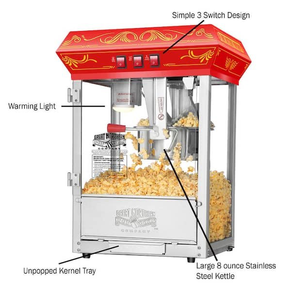 Good Time Countertop 850 W 8 oz. Red Hot Oil Popcorn Machine
