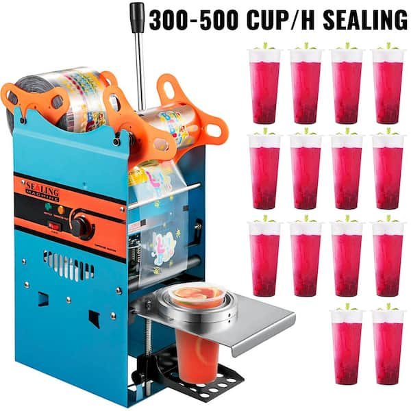 Manual Tea Cup Sealer Machine 300-500 Cup per Hour 90/95 mm Cup Diameter Boba Tea Sealing Machine for Restaurants, Blue