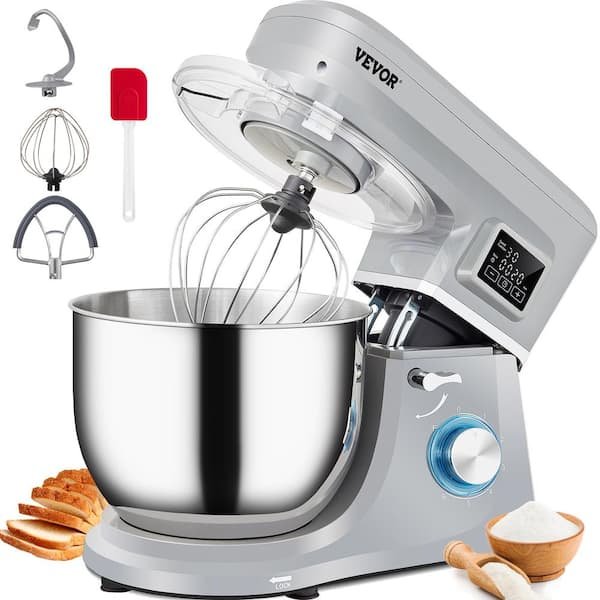Stand Mixer 660W Electric Dough Mixer with 6 Speeds LCD Screen Timing Food Mixer with 7.4 Qt. Stainless Steel Bowl, Gray