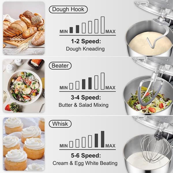 Stand Mixer 660W Electric Dough Mixer with 6 Speeds LCD Screen Timing Food Mixer with 7.4 Qt. Stainless Steel Bowl, Gray