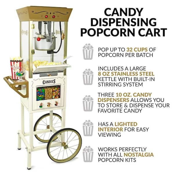 Vintage Professional 8 Oz Kettle Ivory Popcorn Cart with Candy Dispensers, Interior Light, Measuring Spoons and Scoop thumbnail 3